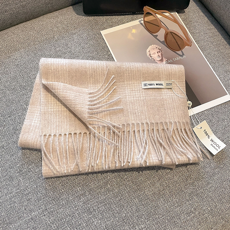 Gyapjú sál – kockás minta, 100% gyapjú, warp knitting technika, női, koreai stílus, téli szezon