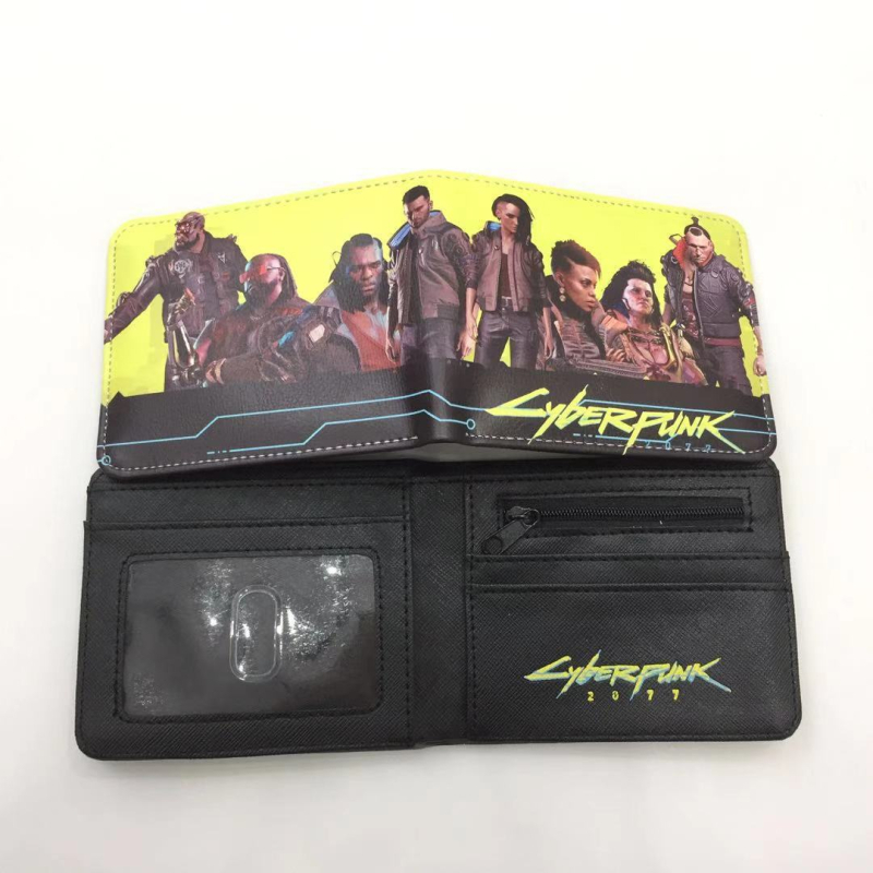 Portofel compact din piele PU, unisex – Model 11D, Cartoon pattern, design deschis, compartimente interioare: suport pentru bancnote, spațiu pentru carduri, poziție pentru fotografie și buzunar cu fermoar