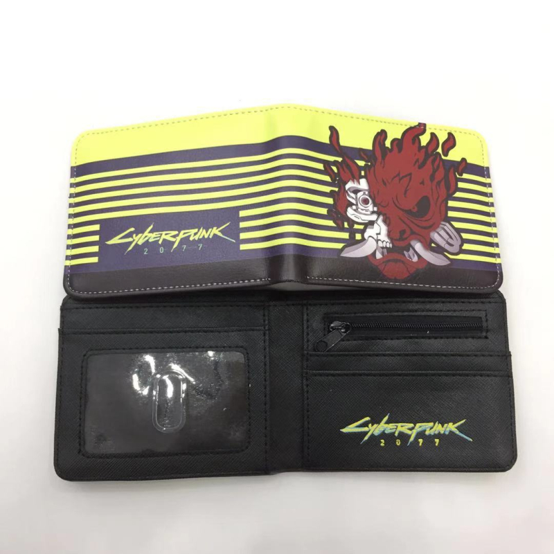 Portofel compact din piele PU, unisex – Model 11D, Cartoon pattern, design deschis, compartimente interioare: suport pentru bancnote, spațiu pentru carduri, poziție pentru fotografie și buzunar cu fermoar