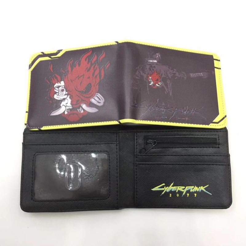 Portofel compact din piele PU, unisex – Model 11D, Cartoon pattern, design deschis, compartimente interioare: suport pentru bancnote, spațiu pentru carduri, poziție pentru fotografie și buzunar cu fermoar