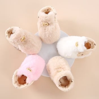 Baba téli plüss-fleece talpú cipői, csíkos mintával, csúszásmentes, meleg, 12–36 hónapos korosztálynak