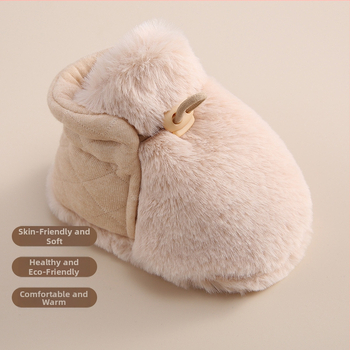 Baba téli plüss-fleece talpú cipői, csíkos mintával, csúszásmentes, meleg, 12–36 hónapos korosztálynak