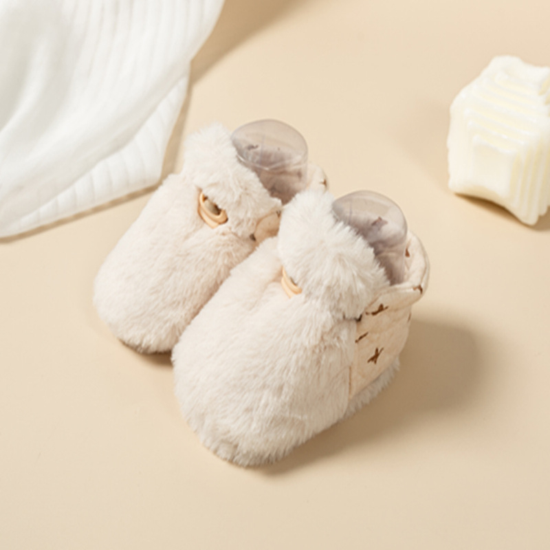 Baba téli plüss-fleece talpú cipői, csíkos mintával, csúszásmentes, meleg, 12–36 hónapos korosztálynak