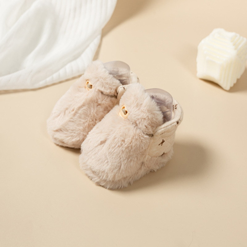 Baba téli plüss-fleece talpú cipői, csíkos mintával, csúszásmentes, meleg, 12–36 hónapos korosztálynak