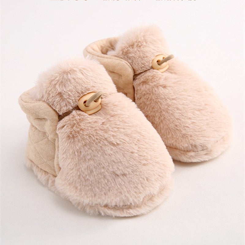 Baba téli plüss-fleece talpú cipői, csíkos mintával, csúszásmentes, meleg, 12–36 hónapos korosztálynak