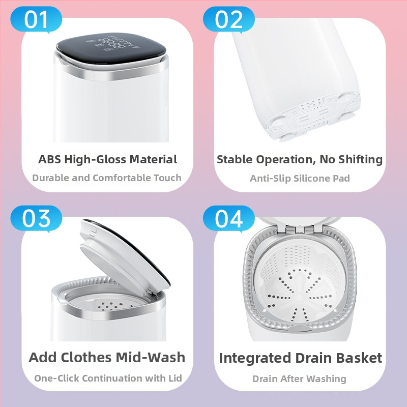 Fehérnemű- és zoknis mosógép babasterilizálási funkcióval - 020 modell, időzítő <2 óra, 220W (DC)