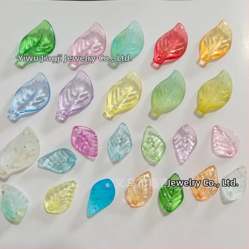 Αξεσουάρ - Ακρυλικές χάντρες σε σχήμα πεπονιού με μοτίβο φύλλου, βαμμένη επιφάνεια