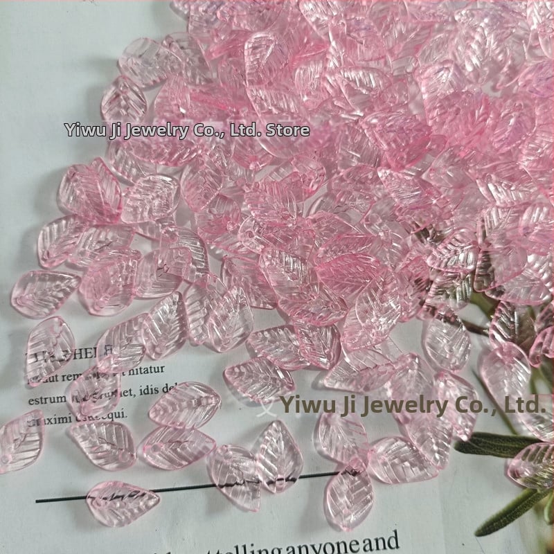 Αξεσουάρ - Ακρυλικές χάντρες σε σχήμα πεπονιού με μοτίβο φύλλου, βαμμένη επιφάνεια