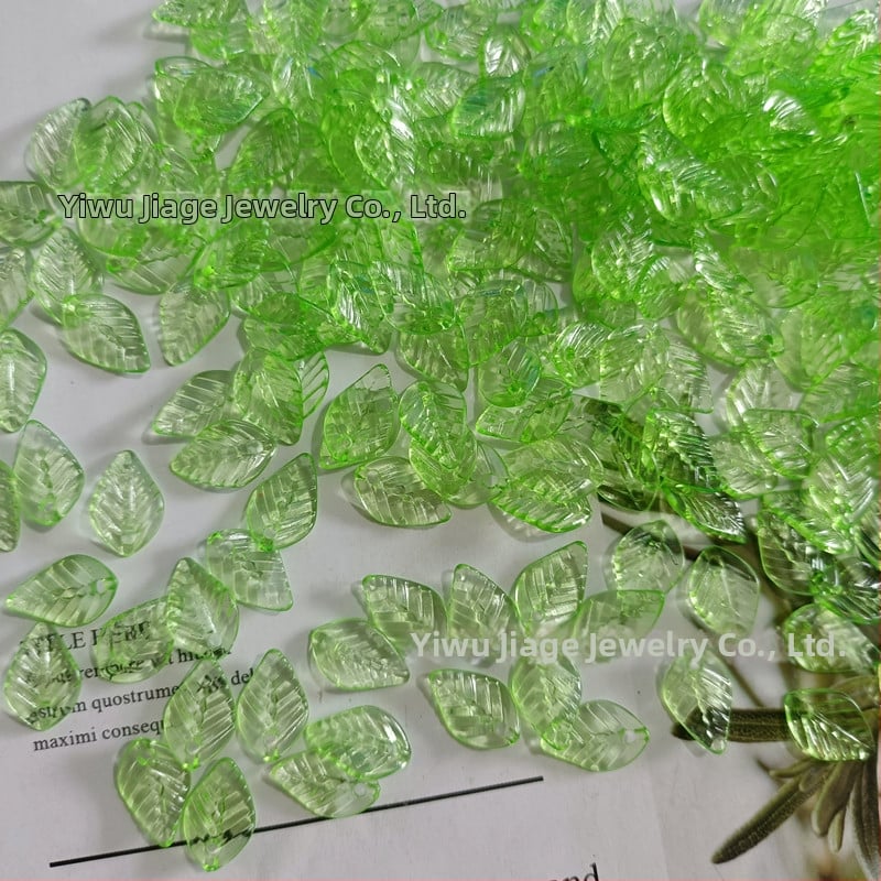 Αξεσουάρ - Ακρυλικές χάντρες σε σχήμα πεπονιού με μοτίβο φύλλου, βαμμένη επιφάνεια