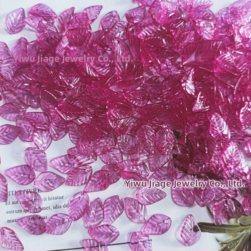 Αξεσουάρ - Ακρυλικές χάντρες σε σχήμα πεπονιού με μοτίβο φύλλου, βαμμένη επιφάνεια