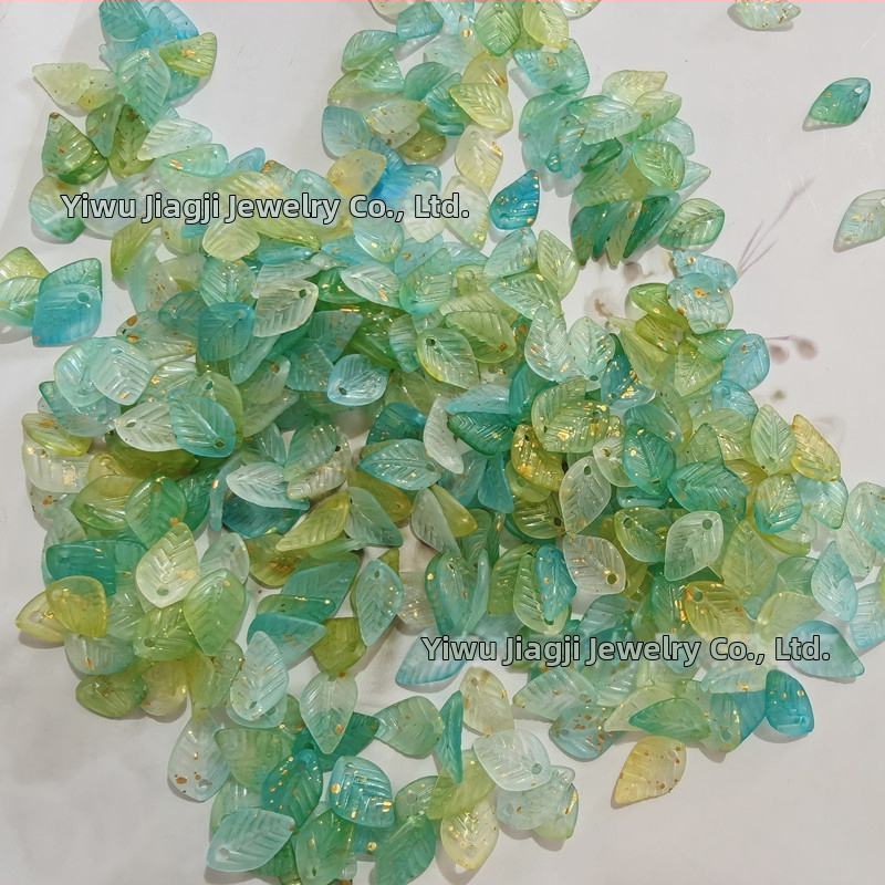 Αξεσουάρ - Ακρυλικές χάντρες σε σχήμα πεπονιού με μοτίβο φύλλου, βαμμένη επιφάνεια