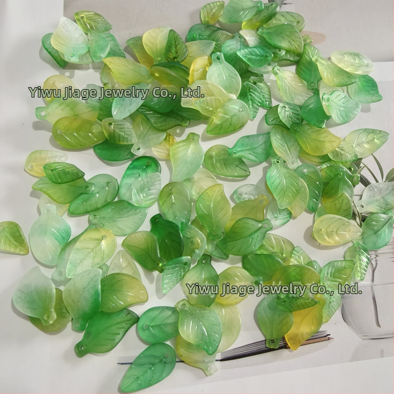 Αξεσουάρ - Ακρυλικές χάντρες σε σχήμα πεπονιού με μοτίβο φύλλου, βαμμένη επιφάνεια