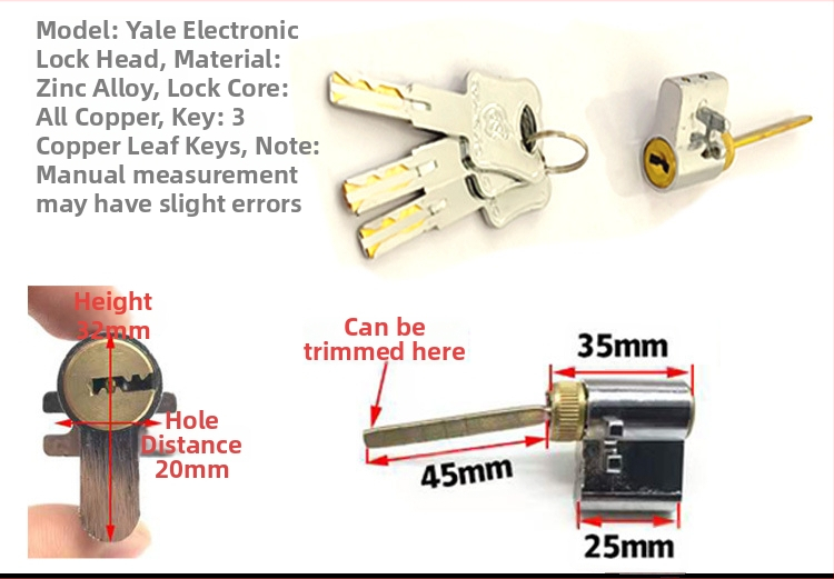 Zárcilinder, különleges formájú elektronikus zár belső ajtókhoz és szállodai ajtókhoz, cinkötvözet