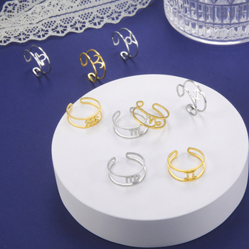 Nyitott gyűrű titánium acélból, 12 konstelláció dizájnnal, elektroplakált, uniszex