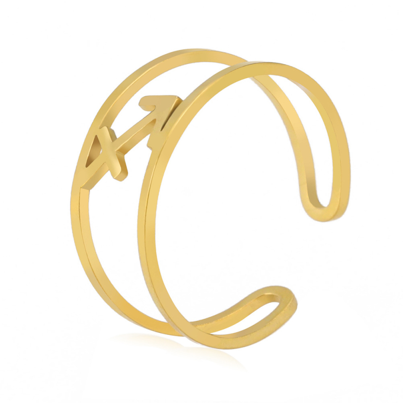 Nyitott gyűrű titánium acélból, 12 konstelláció dizájnnal, elektroplakált, uniszex