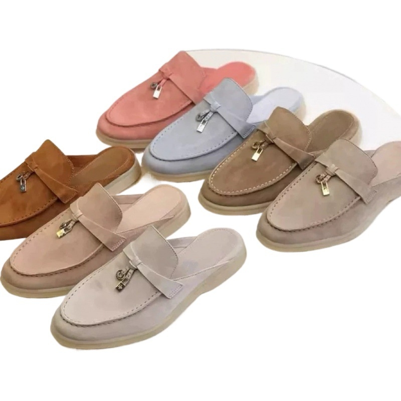 Papuci femei cu platformă, din piele de miel pe partea superioară, talpă din cauciuc, casual pentru zilnic