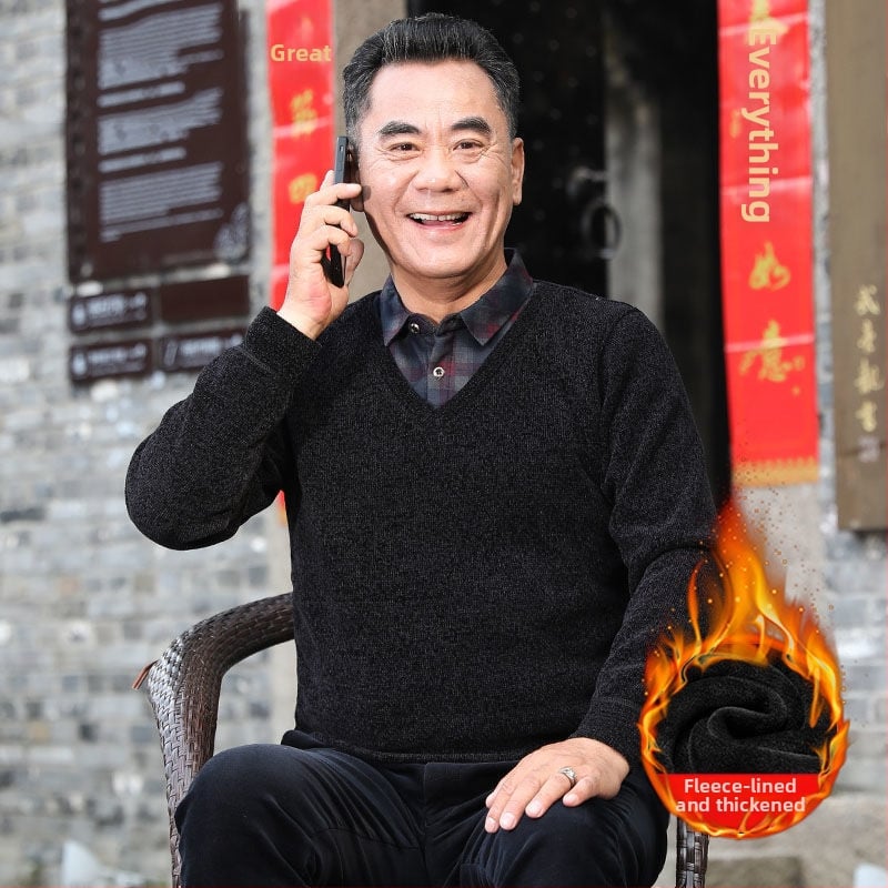 Férfi chenille kötött pulóver magas gallérral, fleece-bélés, vastagított kivitel, hosszú ujjú, 85% poliészter.