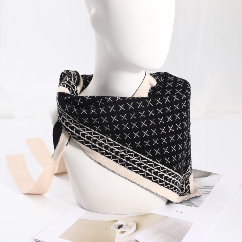 Șal tricotat triunghiular pentru iarnă – cald, multifuncțional: șal triunghiular, șal de talie, eșarfă de umăr, guler fals (țesătură tricotată)