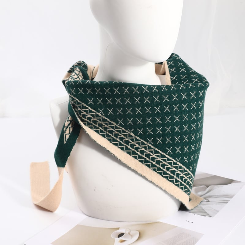 Șal tricotat triunghiular pentru iarnă – cald, multifuncțional: șal triunghiular, șal de talie, eșarfă de umăr, guler fals (țesătură tricotată)