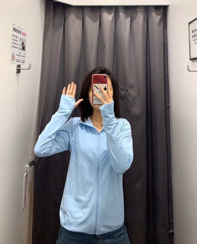 Ženski UV-zaštitni mrežasti kardigan s kapuljačom i zatvaračem, tanak ljeto, dugi rukavi, 70–80% poliester, poliester vlakna, organska pamuk — Ljeto 2023