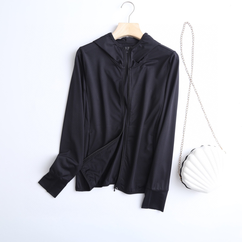 Ženski UV-zaštitni mrežasti kardigan s kapuljačom i zatvaračem, tanak ljeto, dugi rukavi, 70–80% poliester, poliester vlakna, organska pamuk — Ljeto 2023