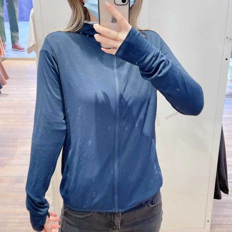 Ženski UV-zaštitni mrežasti kardigan s kapuljačom i zatvaračem, tanak ljeto, dugi rukavi, 70–80% poliester, poliester vlakna, organska pamuk — Ljeto 2023