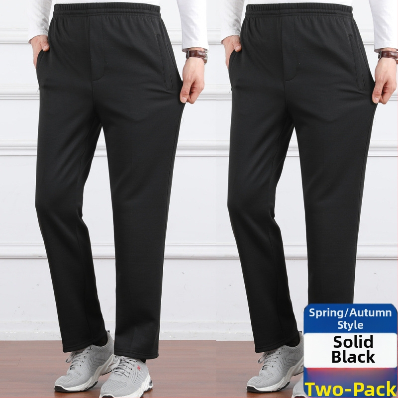 Ανδρικά παντελόνια υψηλής μέσης, φλις επένδυση, άνετη γραμμή, ίσιο πόδι, πολυεστερικό ύφασμα