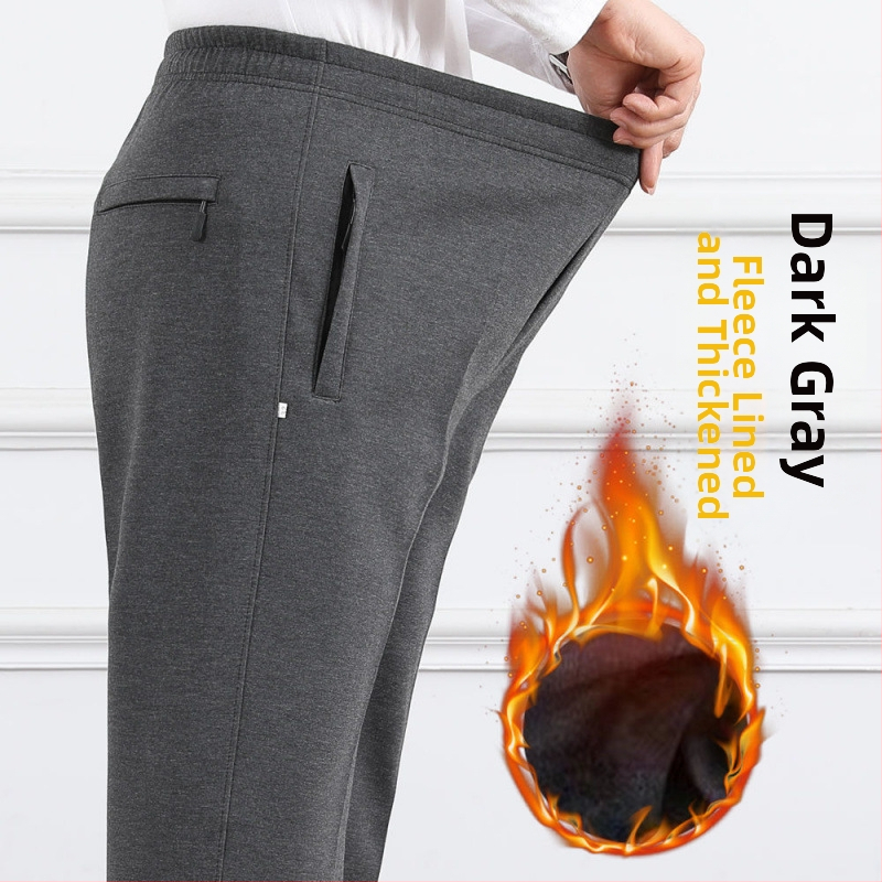 Ανδρικά παντελόνια υψηλής μέσης, φλις επένδυση, άνετη γραμμή, ίσιο πόδι, πολυεστερικό ύφασμα