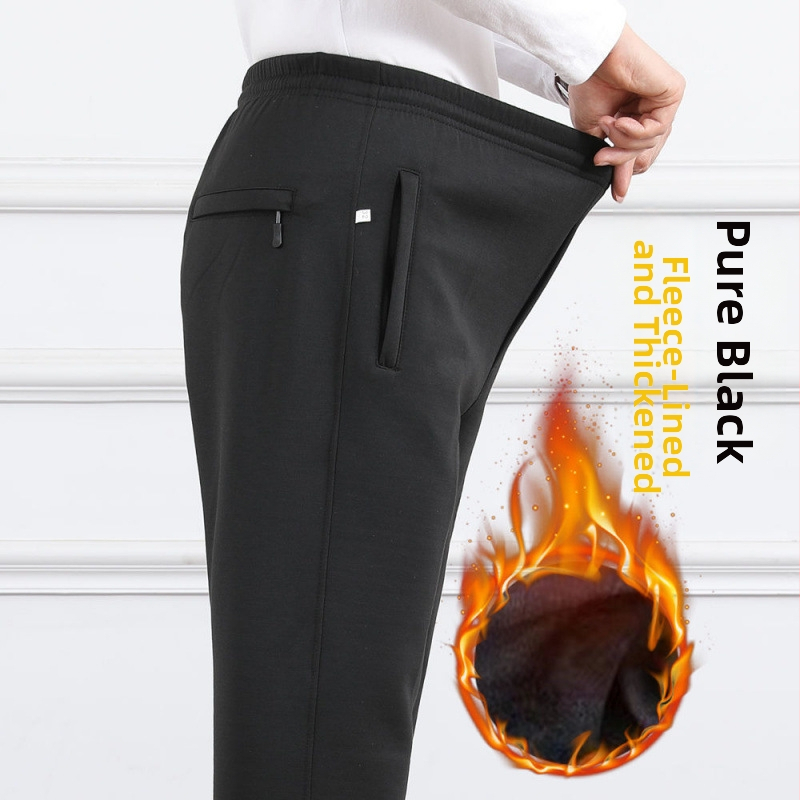 Ανδρικά παντελόνια υψηλής μέσης, φλις επένδυση, άνετη γραμμή, ίσιο πόδι, πολυεστερικό ύφασμα