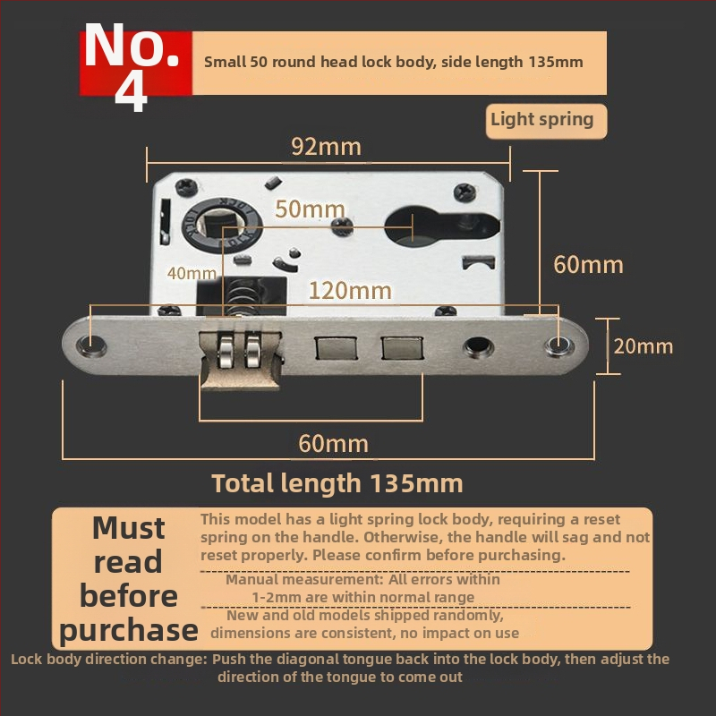 Vnútorný zámok pre drevené dvere, meďový zámok, guľový zámok, cylindr, jazýček, kód 5449751160