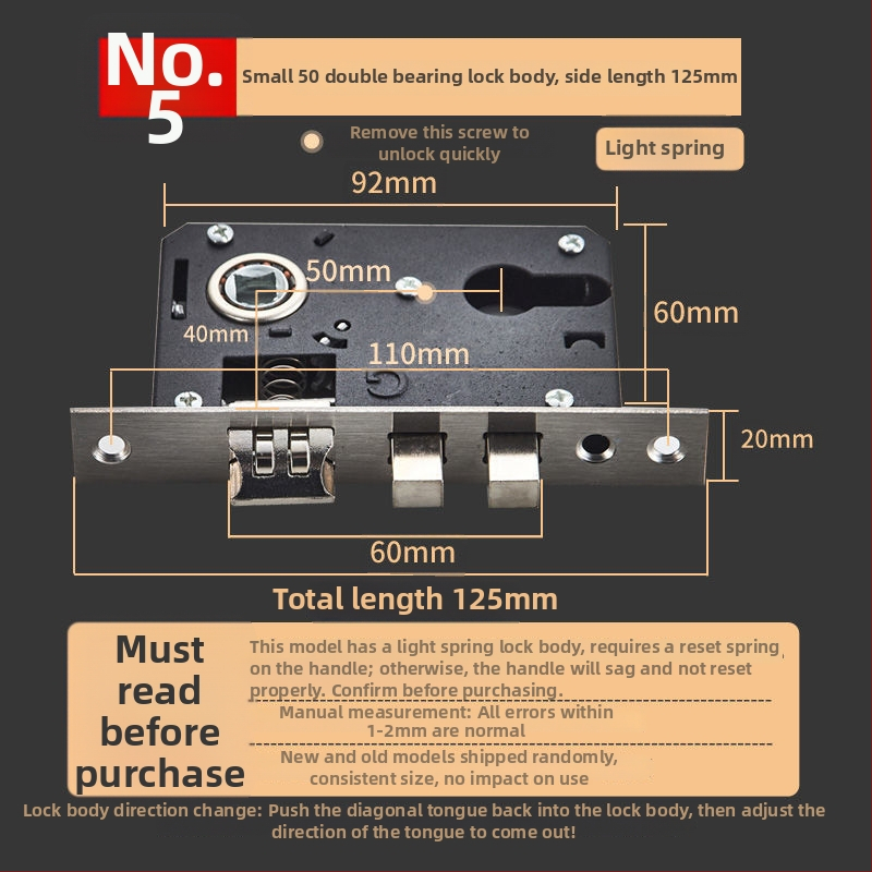 Vnútorný zámok pre drevené dvere, meďový zámok, guľový zámok, cylindr, jazýček, kód 5449751160