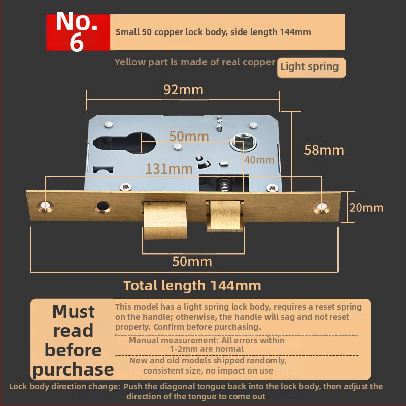 Vnútorný zámok pre drevené dvere, meďový zámok, guľový zámok, cylindr, jazýček, kód 5449751160