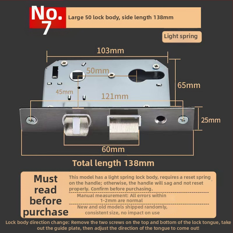 Vnútorný zámok pre drevené dvere, meďový zámok, guľový zámok, cylindr, jazýček, kód 5449751160