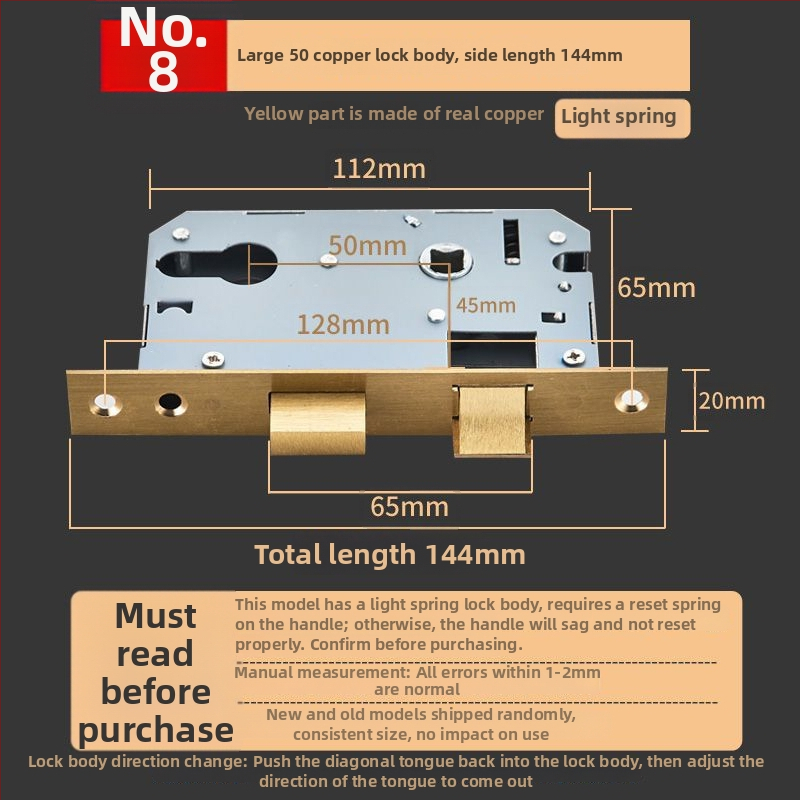 Vnútorný zámok pre drevené dvere, meďový zámok, guľový zámok, cylindr, jazýček, kód 5449751160