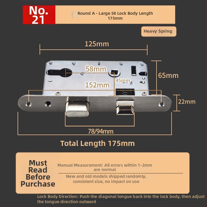 Vnútorný zámok pre drevené dvere, meďový zámok, guľový zámok, cylindr, jazýček, kód 5449751160