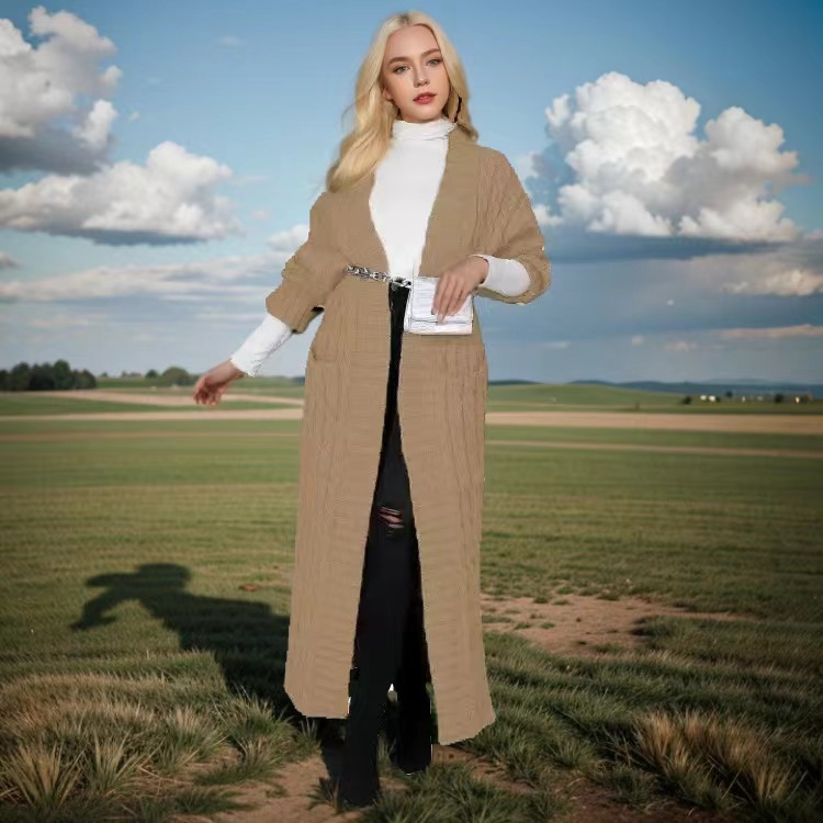 Кардиган с плиткова шарка, casual стил, slim fit, удължен модел, дълги ръкави, без яка, полиестерно-имитационен памук