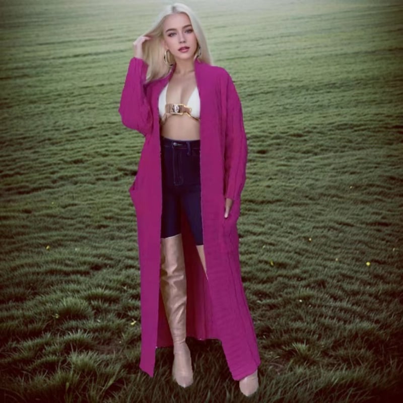 Кардиган с плиткова шарка, casual стил, slim fit, удължен модел, дълги ръкави, без яка, полиестерно-имитационен памук