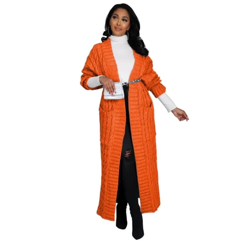 Кардиган с плиткова шарка, casual стил, slim fit, удължен модел, дълги ръкави, без яка, полиестерно-имитационен памук