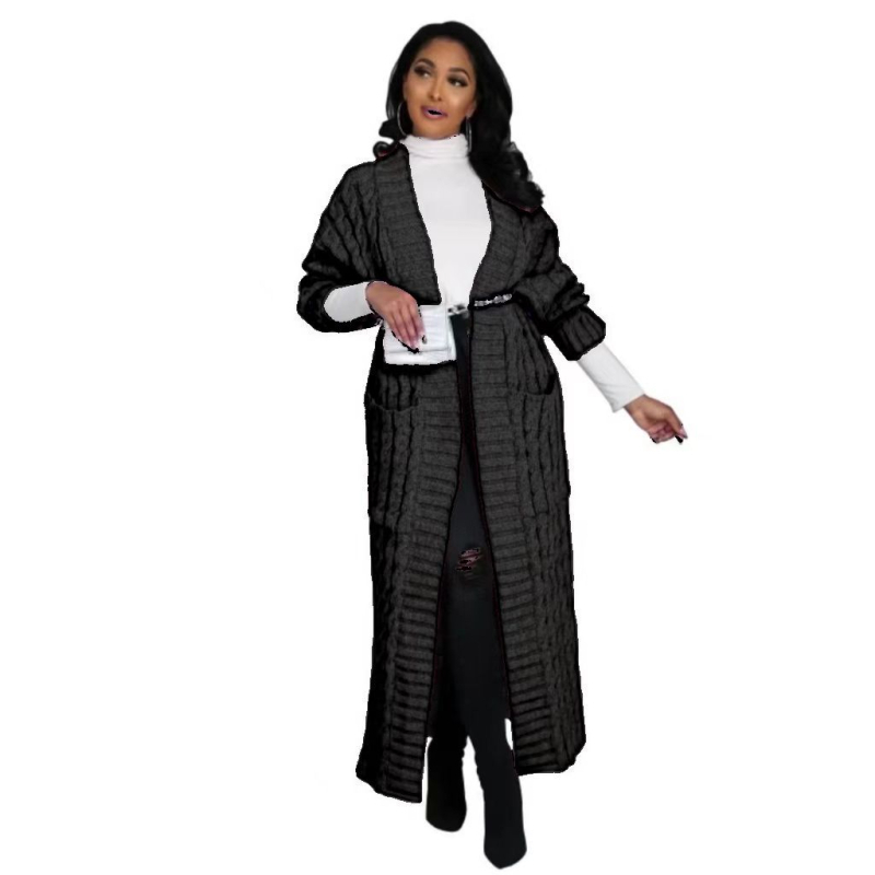 Кардиган с плиткова шарка, casual стил, slim fit, удължен модел, дълги ръкави, без яка, полиестерно-имитационен памук