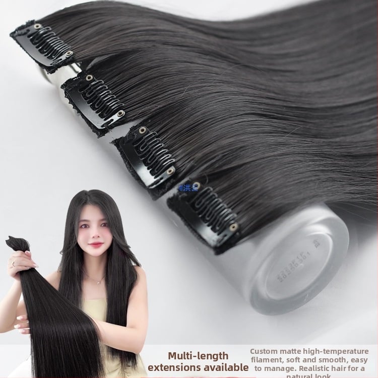 Fragment de perucă Yuxinde, păr drept, breton cu parcare medie, extensie ușoară cu clips pentru volum, fibre rezistente la temperaturi înalte