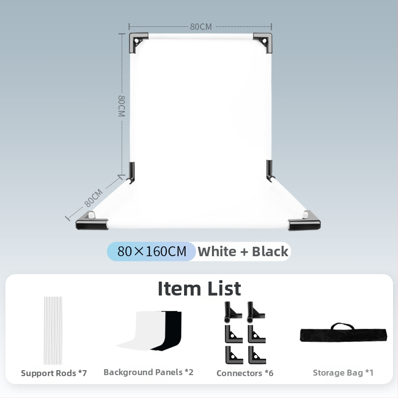 Termékfotózáshoz háttérállvány, fém és PVC, súly 1 kg, tartozékok: tartó rúd, adapter, háttérlemez, hordtáska, használati útmutató