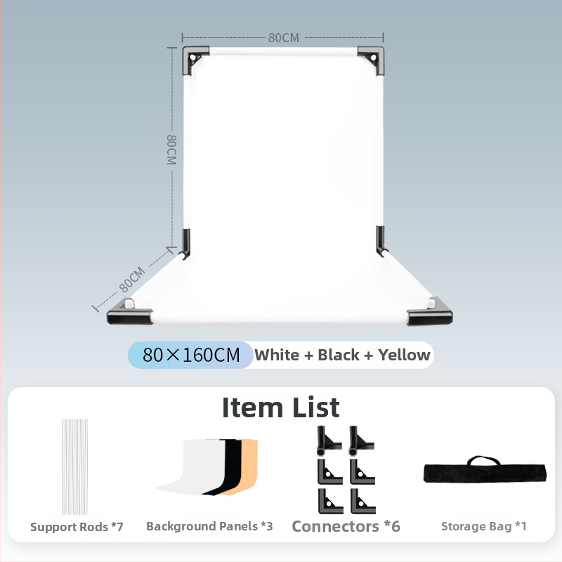 Termékfotózáshoz háttérállvány, fém és PVC, súly 1 kg, tartozékok: tartó rúd, adapter, háttérlemez, hordtáska, használati útmutató