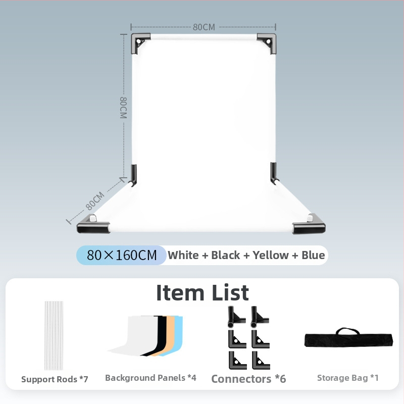 Termékfotózáshoz háttérállvány, fém és PVC, súly 1 kg, tartozékok: tartó rúd, adapter, háttérlemez, hordtáska, használati útmutató