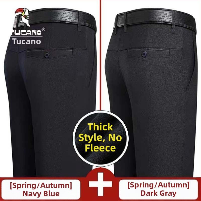 Ανδρικά παντελόνια casual με επένδυση φλίς, υψηλή μέση, ίσια γραμμή, πολυεστέρας