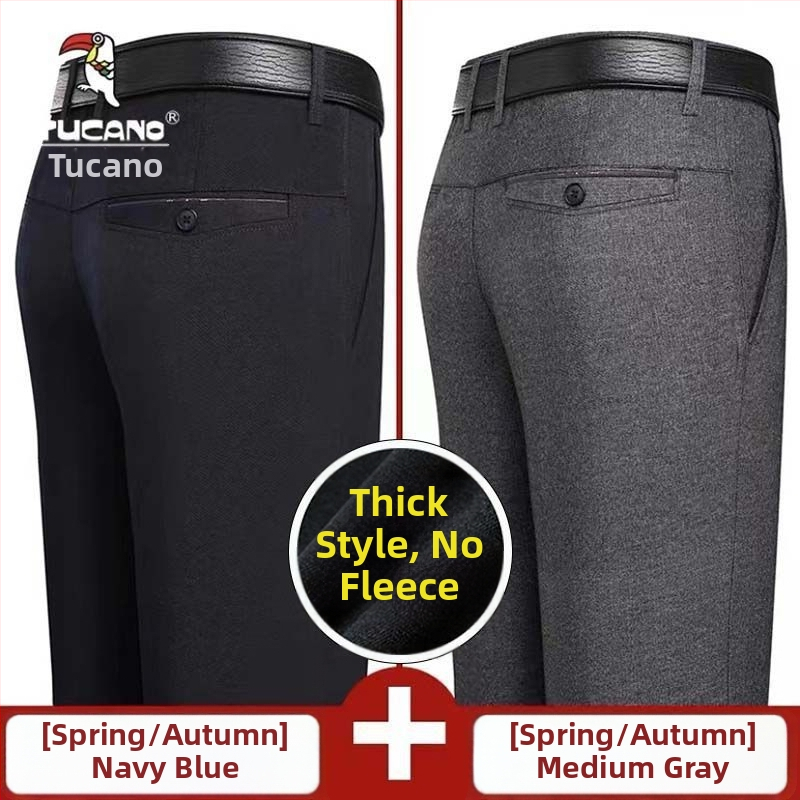 Ανδρικά παντελόνια casual με επένδυση φλίς, υψηλή μέση, ίσια γραμμή, πολυεστέρας