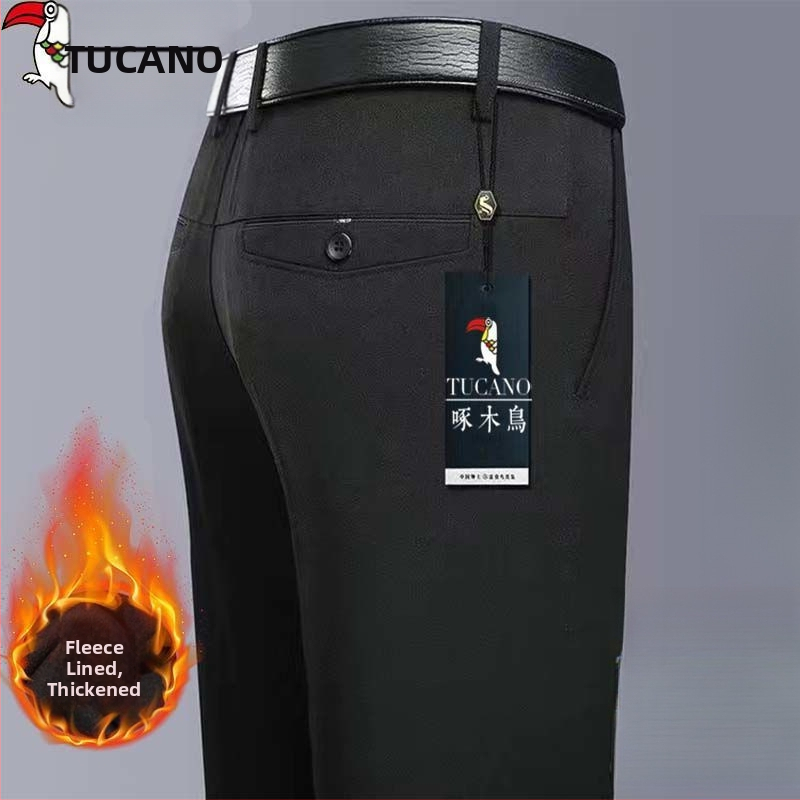 Ανδρικά παντελόνια casual με επένδυση φλίς, υψηλή μέση, ίσια γραμμή, πολυεστέρας