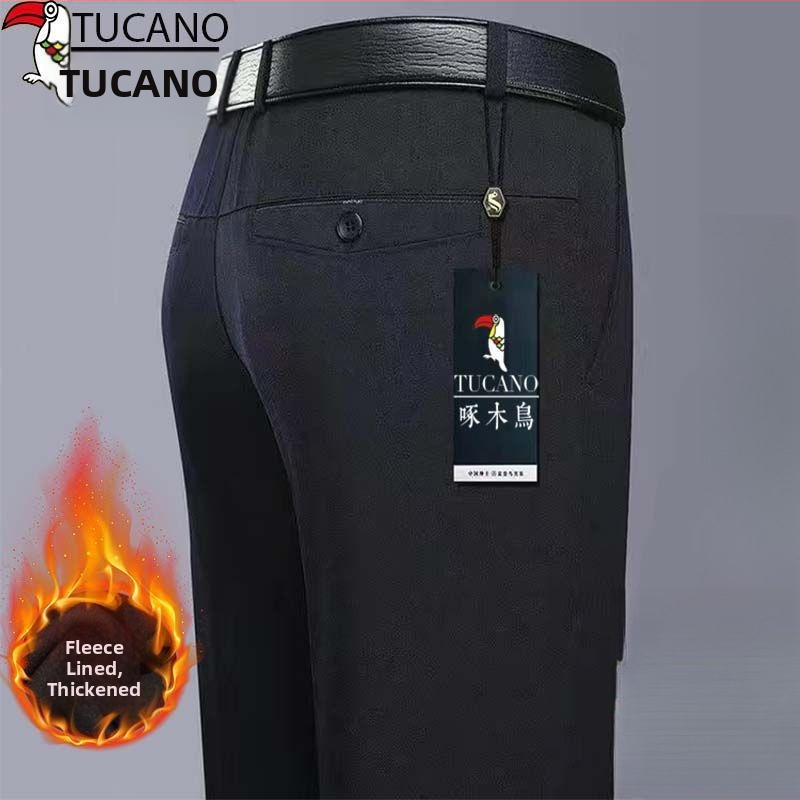 Ανδρικά παντελόνια casual με επένδυση φλίς, υψηλή μέση, ίσια γραμμή, πολυεστέρας