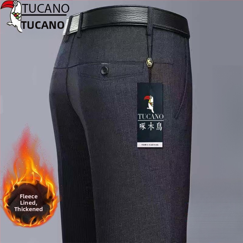 Ανδρικά παντελόνια casual με επένδυση φλίς, υψηλή μέση, ίσια γραμμή, πολυεστέρας