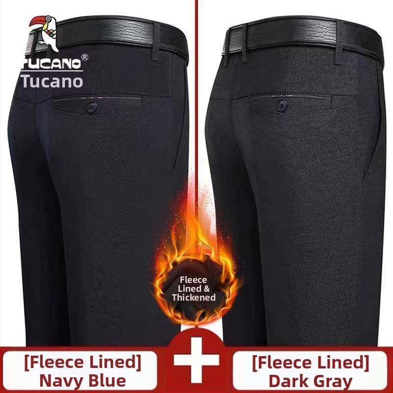 Ανδρικά παντελόνια casual με επένδυση φλίς, υψηλή μέση, ίσια γραμμή, πολυεστέρας