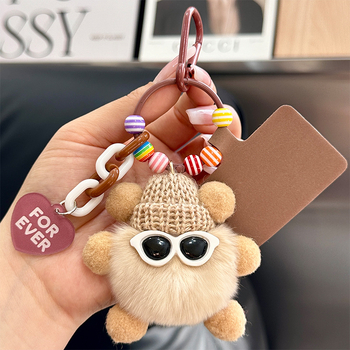 Κρεμαστό κλειδιού από γούνα Rex, plush, χειροποίητο μεταλλικό charm, στυλ Ins, σφαίρα διακόσμησης, Χειμώνας 2025